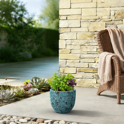 18 in. Large Concrete Round Planter / Pot with Drainage Hole, Turquoise(Upgraded Interior)