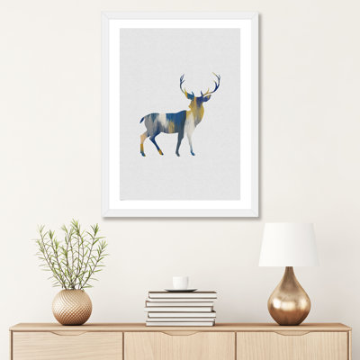 Cerf bleu et jaune - impression d'art graphique