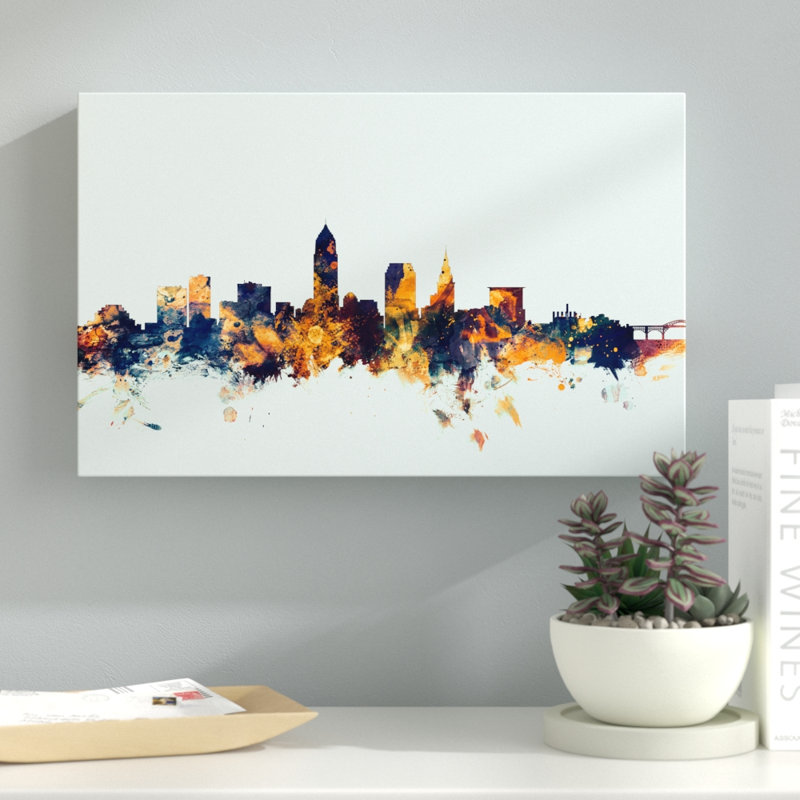 « cleveland ohio », impression sur toile tendue, H 30 po x l 47 po x P 2 po