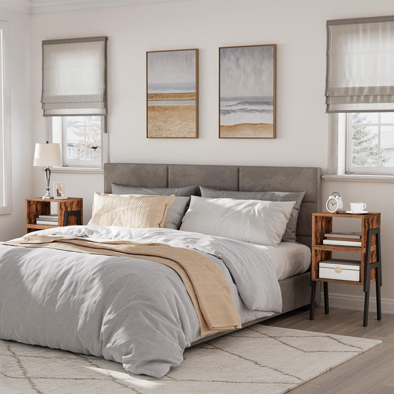 Rustic Brown Industrial Stackable Nightstands with Metal Legs