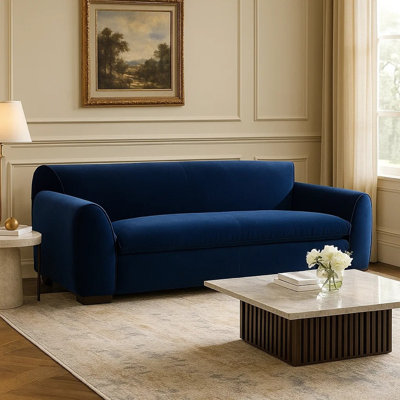 Sero Loveseat, Padded Bench Seat, Modern Royal Blue Velvet 69 Inch