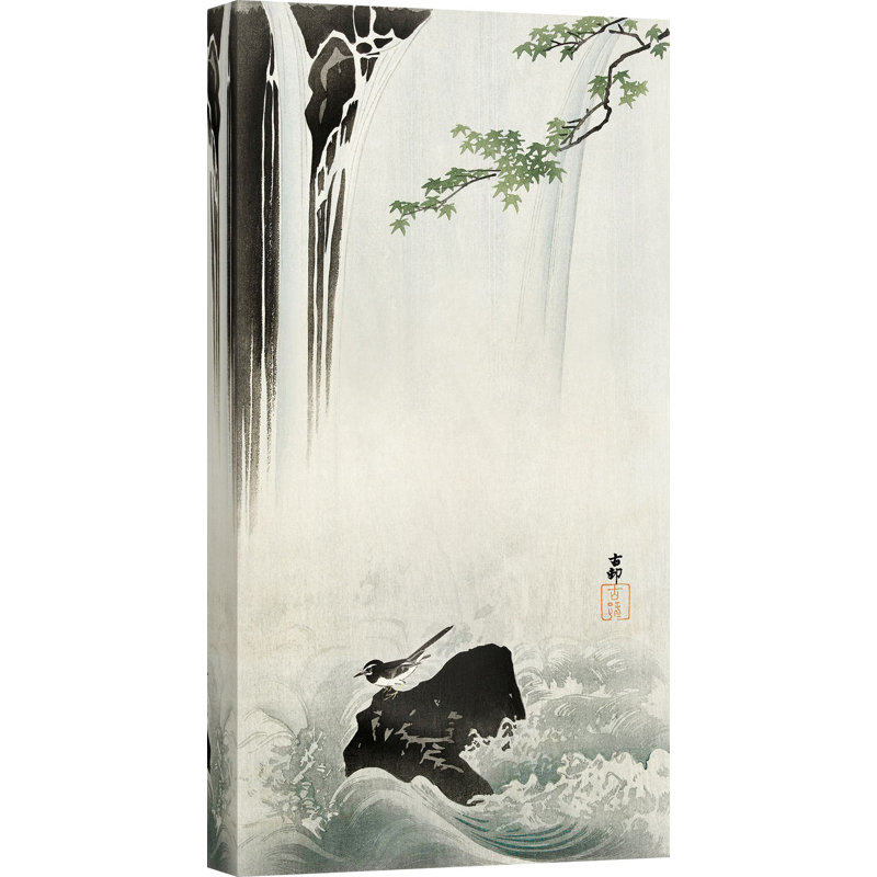 2JP6339 Japanese Wagtail At Waterfall by Ohara Koson - Wrapped Canvas Art Prints, 100cm H x 50cm W x 4cm D