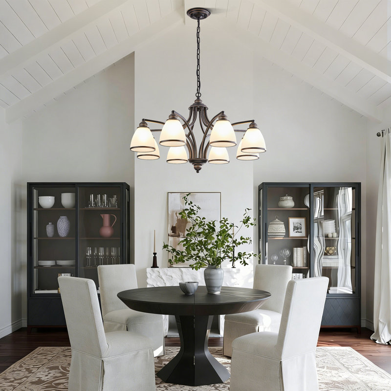8-light Steel Dimmable / Traditional Chandelier with frosted glass lampshade