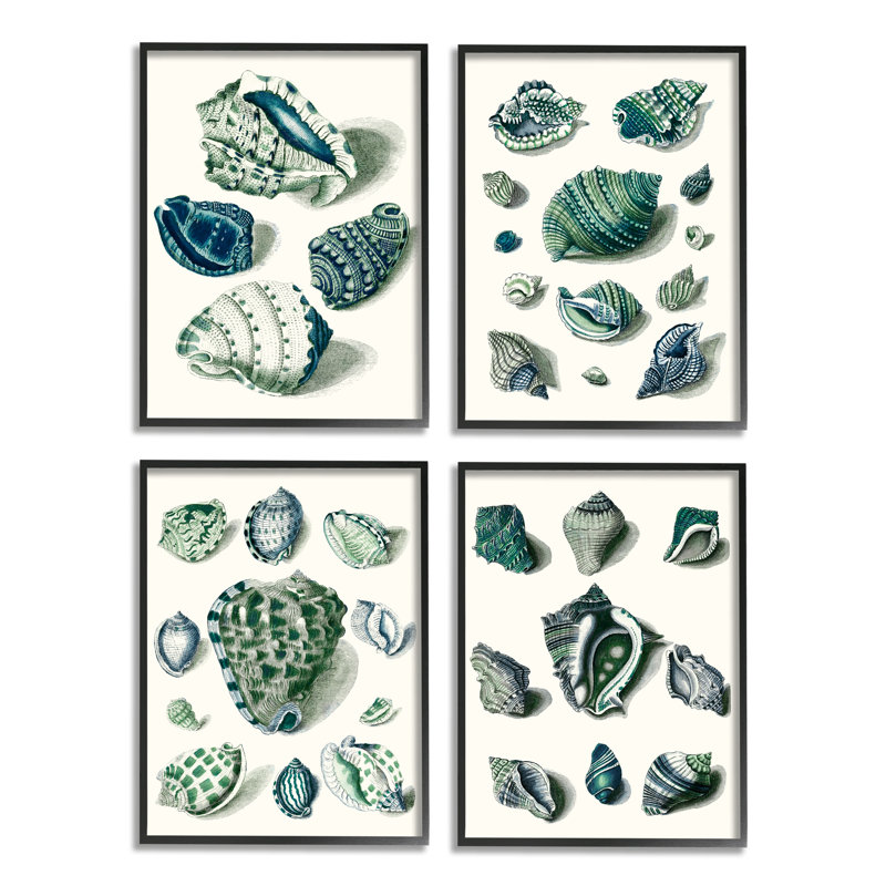 Collage bleu vert de style spirale nautique A4-017 par vision studio-ensemble de 4 impressions, Giclée encadrée noir minuit