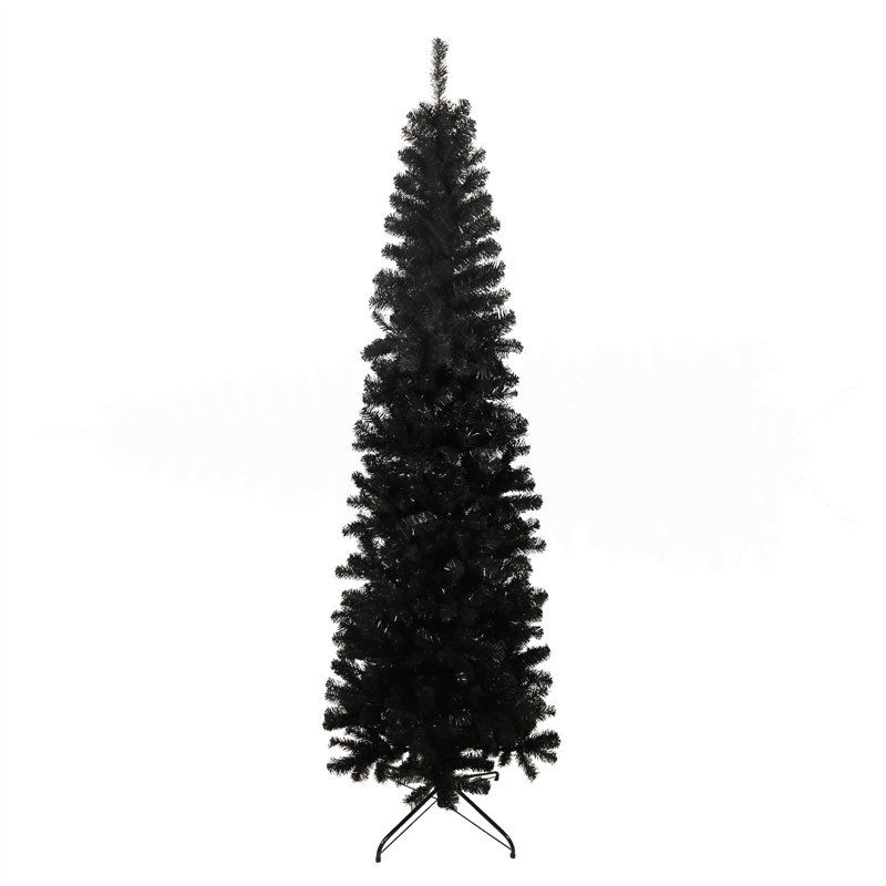 Arbre de Noël artificiel noir 7,5 pi avec support pliable en métal, Noir
