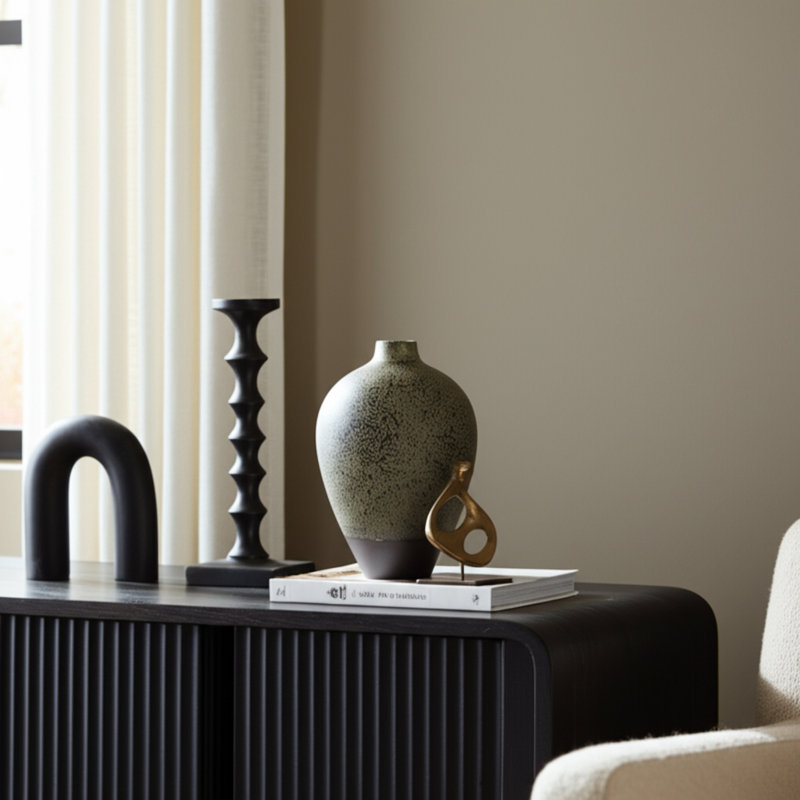 Sculptural Ceramic Vase With Textured Organic Design - Modern Decorative Accent, 10" H x 7" W x 7" D