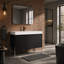 Meuble-lavabo autoportant de 48 po avec lavabo en résine, 3 portes à fermeture en douceur, armoire de rangement en contreplaqué chêne foncé pour la salle de bain, chambre principale