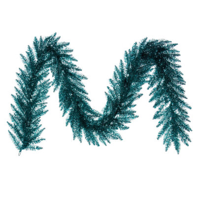 9' x 14" Aqua Tinsel Artificial UnLit Garland with 250 PVC Tips
