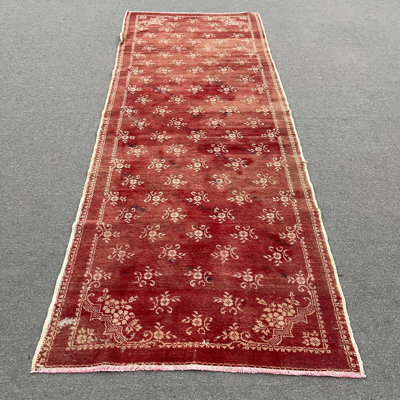 Authentic Turkish Vintage Hand-Knotted Red Runner Rug Ideal for Staircase Decor