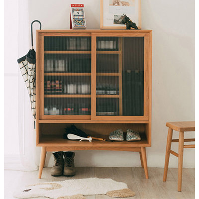 Minimalist Creative Sliding Door Solid Wood Shoe Cabinet