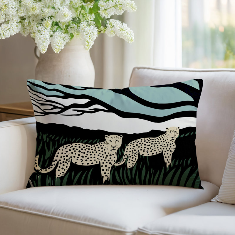 Oreiller rectangulaire réversible intérieur / extérieur Vold Leopard, Rectangle H 14 po x l 20 po, Rouge