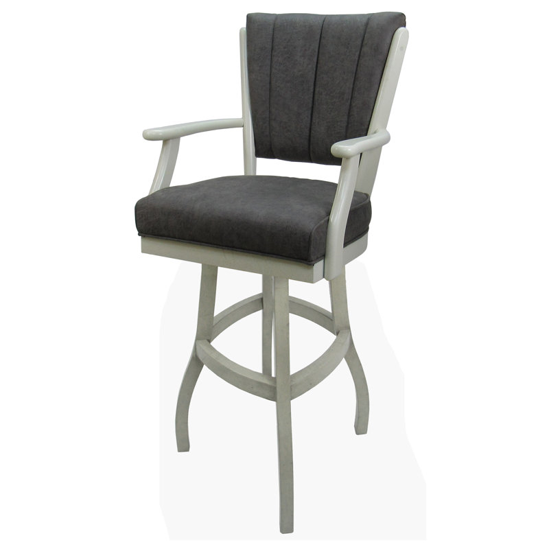 Callisnagh Swivel Wood Bar Stool 30" Seat - Beige Vinyl, Gray, Bar Stool (30" Seat Height)