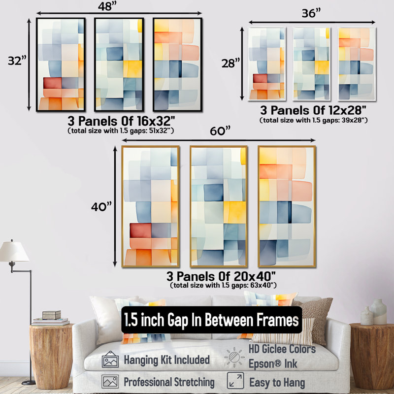 Motif de cubes multicolores V - art mural géométrique, Cadre flottant noir, H 28 po x l 36 po x P 1 po