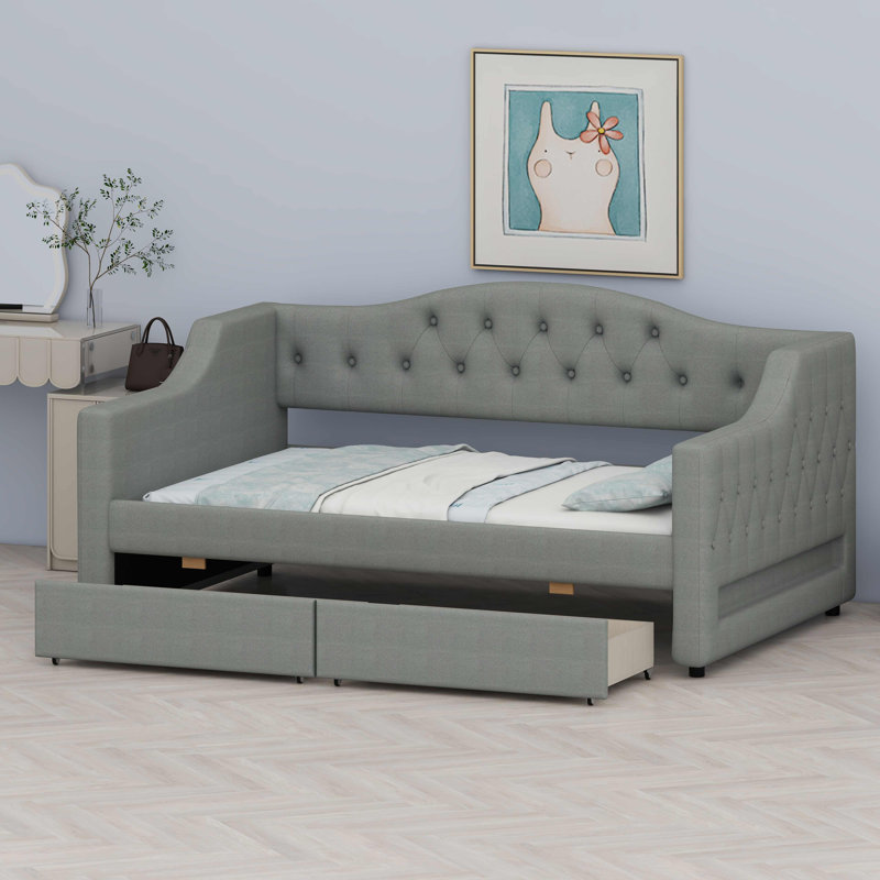 Elegant Daybed Frame with Padded Design, Ambient LED Lighting and Convenient Drawers