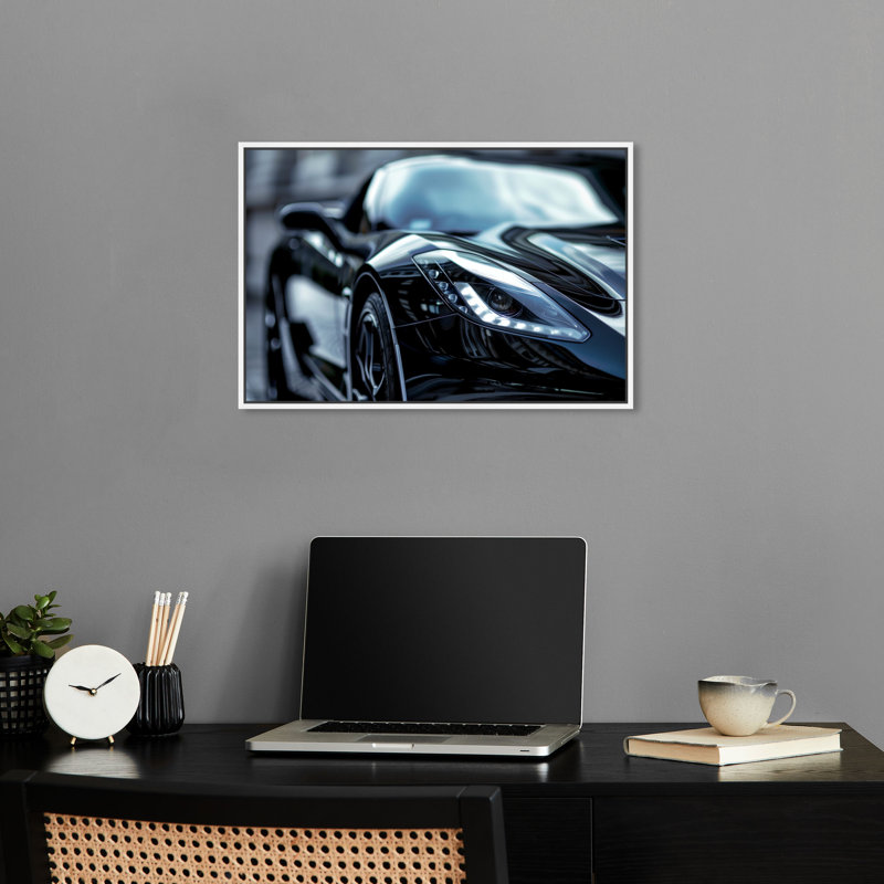 Art mural «Elegance In Speed Sport Car Man» par Notoriart, Cadre blanc, H 17 po x l 25 po