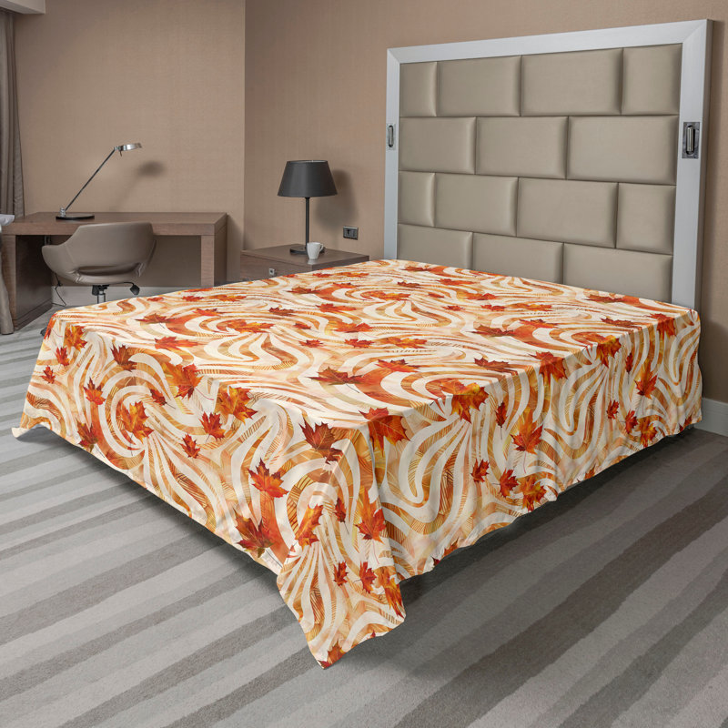Drap plat moderne de style bohème Ambesonne, Drap plat de taille très grand, Gingembre / jaune souci / motif floral beige