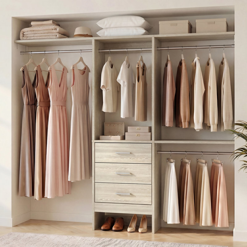  Naquesha 14.8'' - 48'' W Closet System with Drawers and Hanging Rods(Cut to Fit), Gray