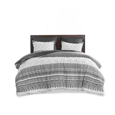 3 Piece Cotton Comforter Set With Chenille Tufting Gray