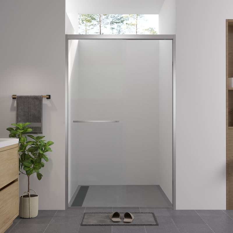 44 - 48"x76" Aluminum Frame Double Sliding Shower Door, 1/4" (6mm) Clear Tempered Glass, Finished, Waterproof Design, Adjustable Size