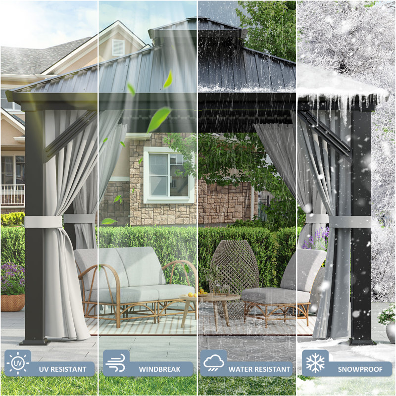  10 x 10 ft. Heavy-Duty Aluminum Frame Outdoor Gazebo with Double-Layer Galvanized Steel Roof, All-Weather Metal Gazebo Includes Curtains, Mesh Netting and Anchor Kit for Patio & Backyard