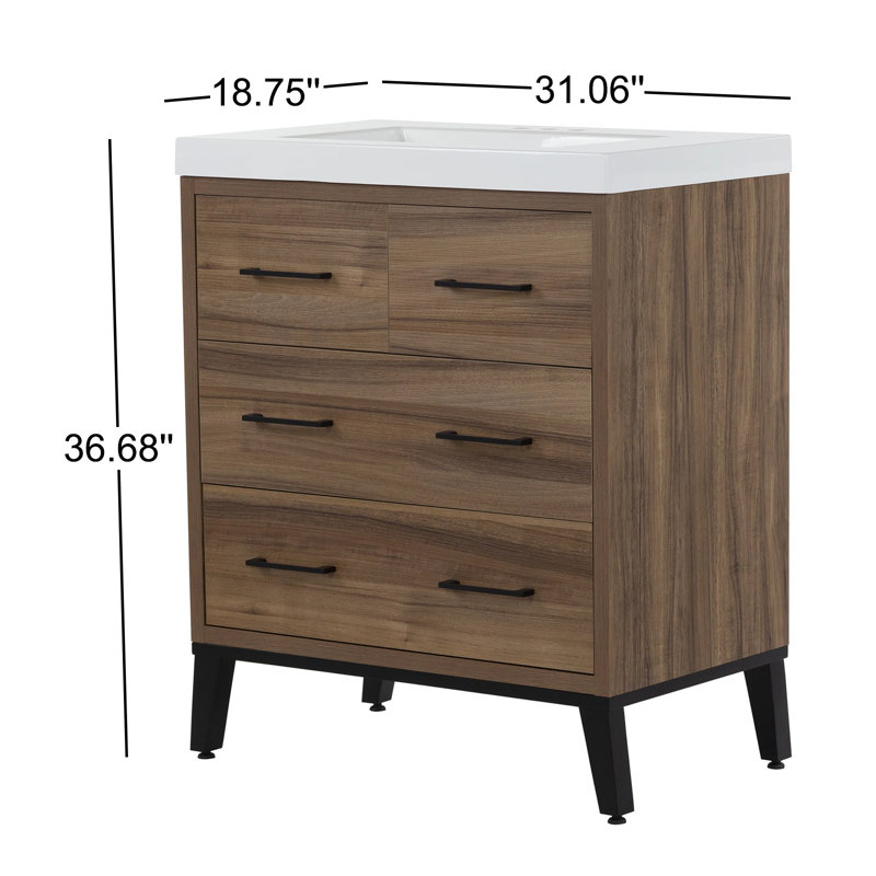 Houlberg 31.06'' Single Bathroom Vanity with Cultured Marble Top, Caramel