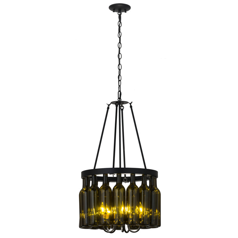 Luminaire suspendu tambour 5 lumières unique Grunwald, 68" H x 17" L x 17" D, Noir texturé