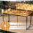  3 Pcs Outdoor Dining Set For 6 W/acacia Wood Tabletop Metal Frame Umbrella Hole