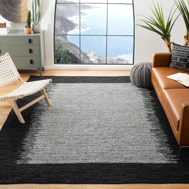 Phillis Vintage Leather Hand Woven Leather/Cotton Geometric Rug in Light Gray, Rectangle 2'3" x 4'