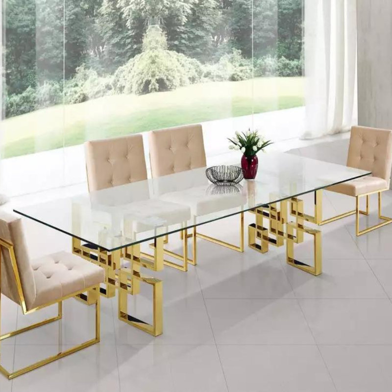 Table de salle à manger Cannock, H 29,5 po x l 78 po x P 39 po, Or / Laiton