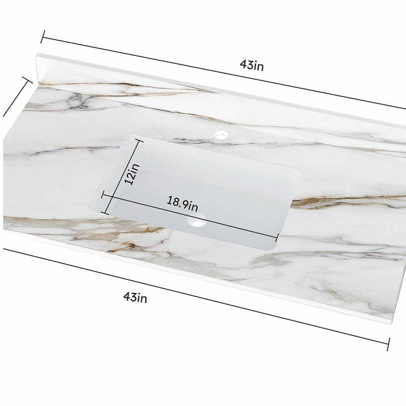 43-inch marble dressing table top, bathroom dressing table top with undermount rectangular sink and 4-inch high backboard