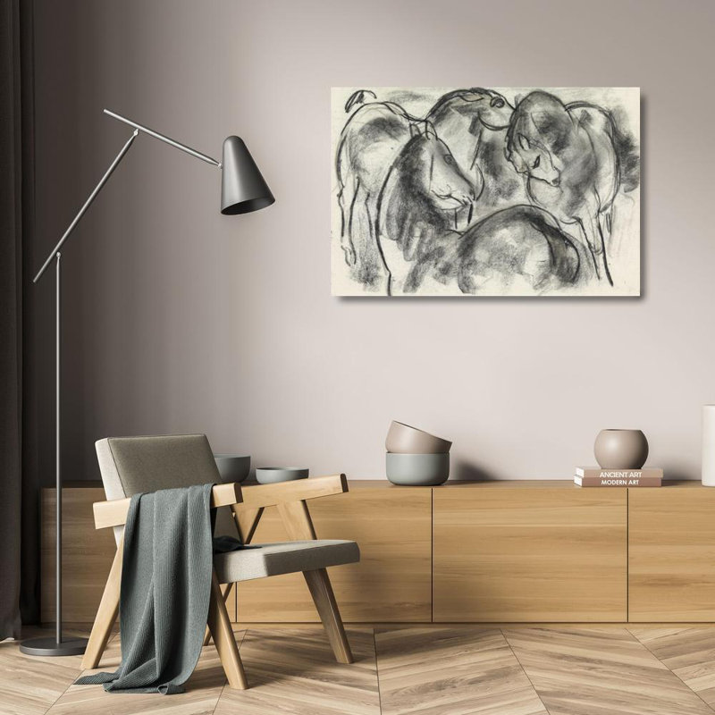 "Croquis de trois chevaux" par Leo Gestel - Toile tendue avec châssis, H 24 po x l 17 po