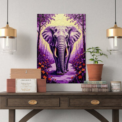 Canvas Wall Art Elephant Jacaranda Tree Wall Art, Purple Floral African Decor-1 Vintage Poster Print Home Decor