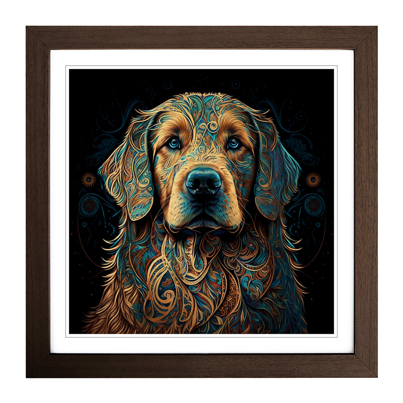 Golden Retriever Paisley Art - Single Picture Frame Print on Wood, Walnut