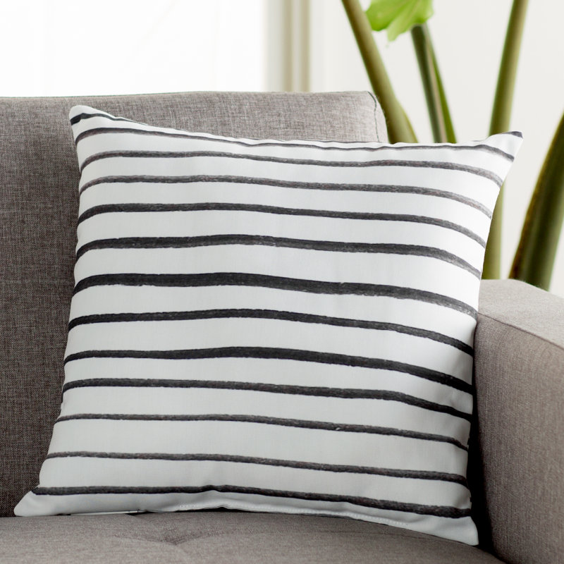 Striped Outdoor Throw Pillow, 18" x 18", White