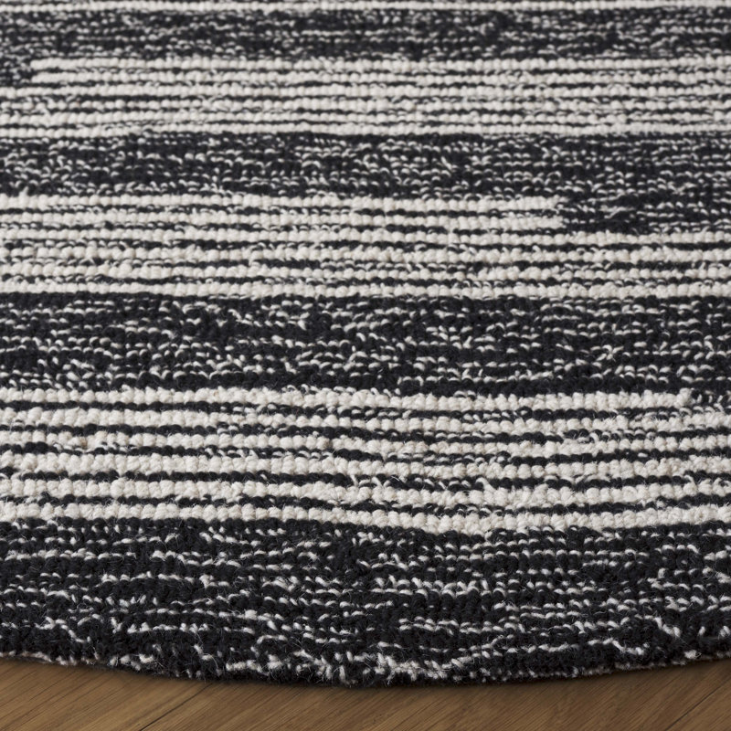 Doralia Ebony Hand Tufted Wool Cotton Rug in Black/Ivory, Round 6'