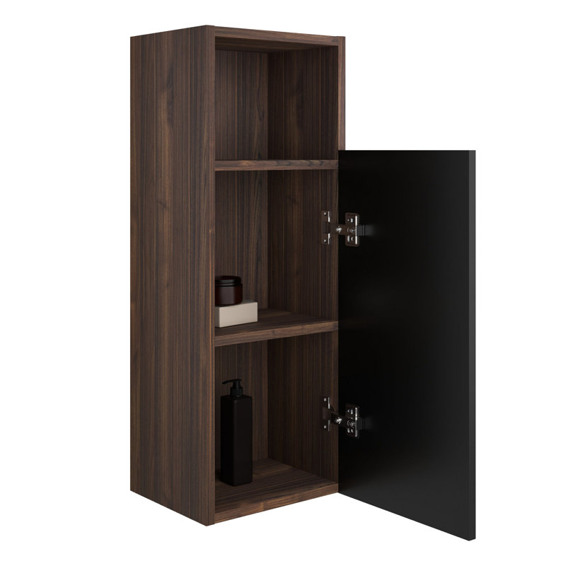 CC1014S110,30 Armoire d'appoint flottante noire et noyer pour salle de bain, Noir / noyer foncé