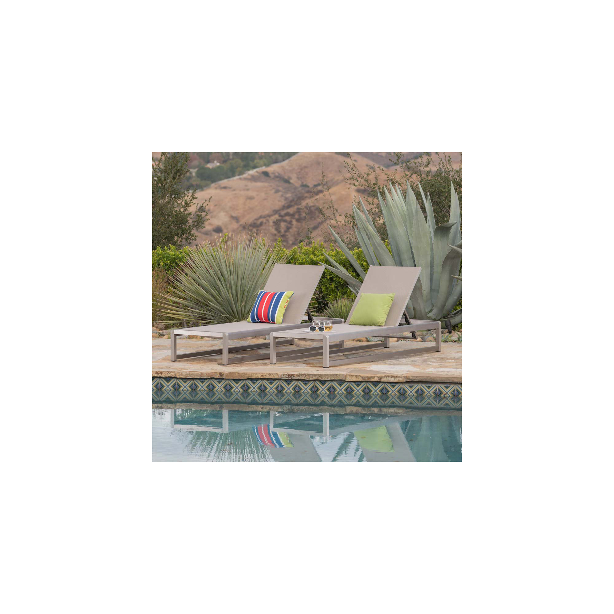 Harper 77" Long Reclining Chaise Lounge Set, Gray/Gray