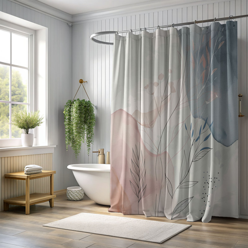 Minimalist Blossom Motifs - Rideau de douche standard 1 pièce, H 74 po x l 71 po