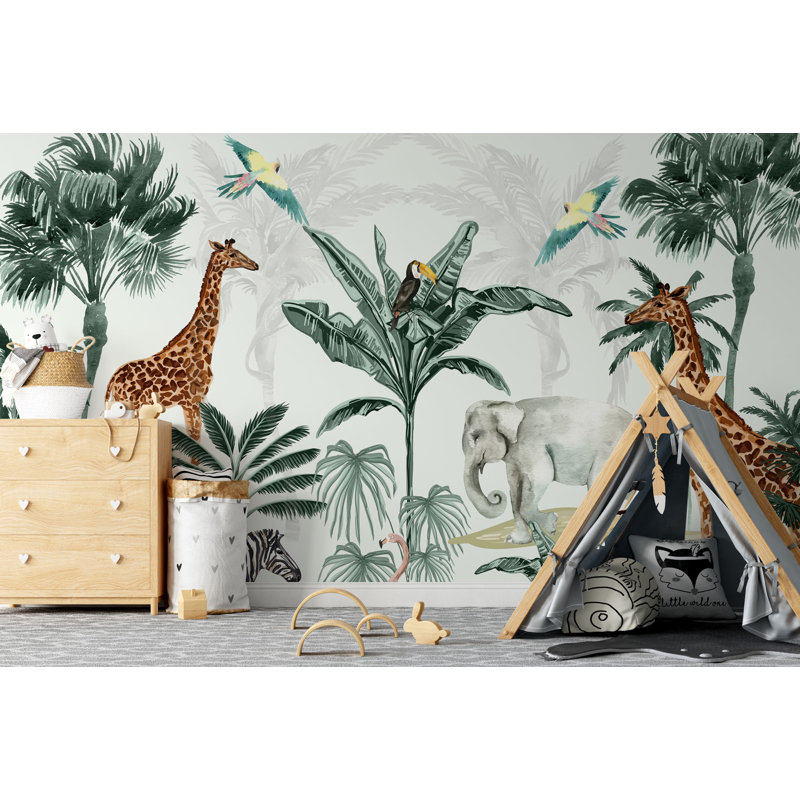 Papier peint animaux jungle tropicale, L 94,92 po x l 143 po