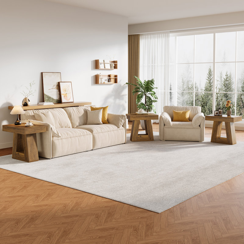 Set Of 2 Modern 24" 2-Tier Side Tables, Narrow Wooden End Tables With Trapezoid Base & Farmhouse Wood-Grain Finish