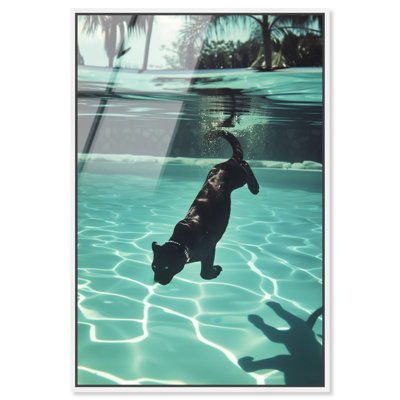 Oliver Gal Panther Swim Animals - Framed Acrylic Glass Wall Art