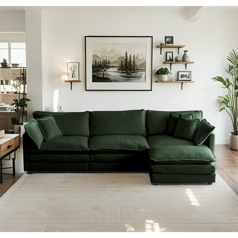 Canapé modulaire surdimensionné en L Chenille Upholstery, Vert