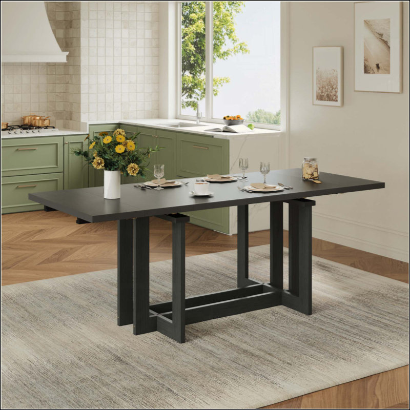 Table de salle à manger extensible rustique, table de cuisine à tréteaux avec deux rallonges amovibles de 12 po, Gris