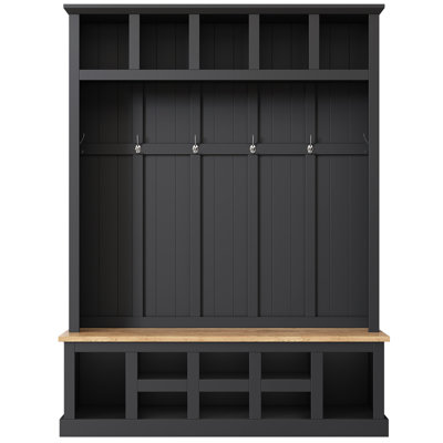 78''H Modern Hall Tree With Wide Storage Seating Bench, Entryway Shoe Cabinet With 13 Compartments, Elegant Coat Rack With 6 Hooks For Mudroom