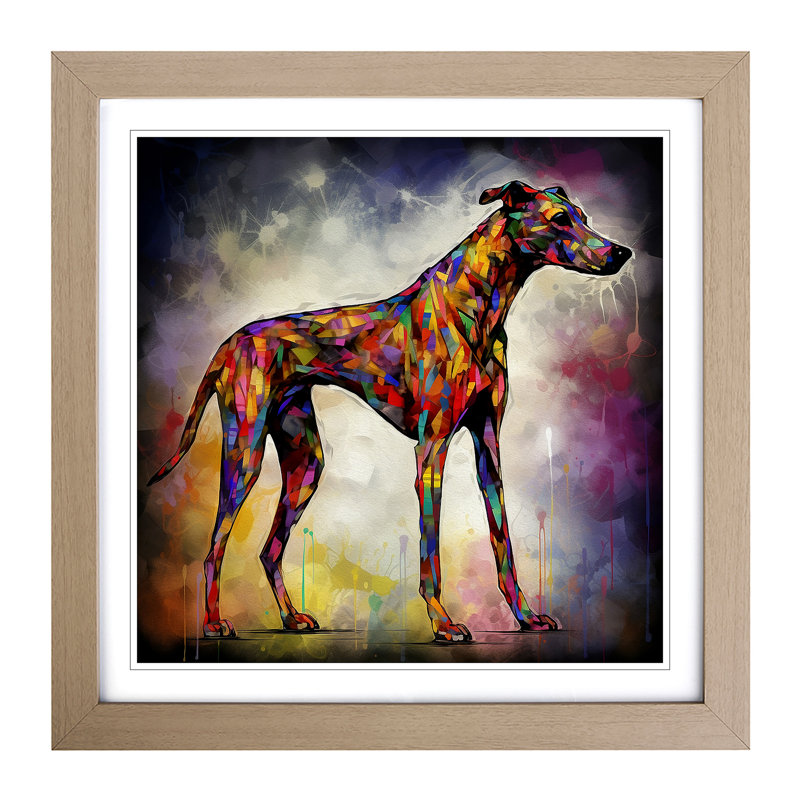 Greyhound Dog Abstract No.2 - Framed Print, Oak