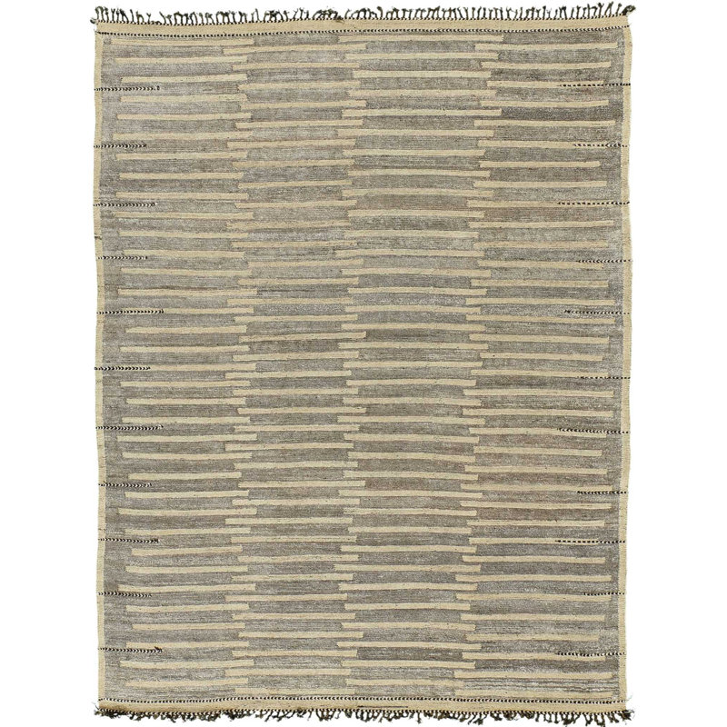 Modern Distressed One-of-a-Kind 10' X 13'5" New Age Wool Area Rug in Brown