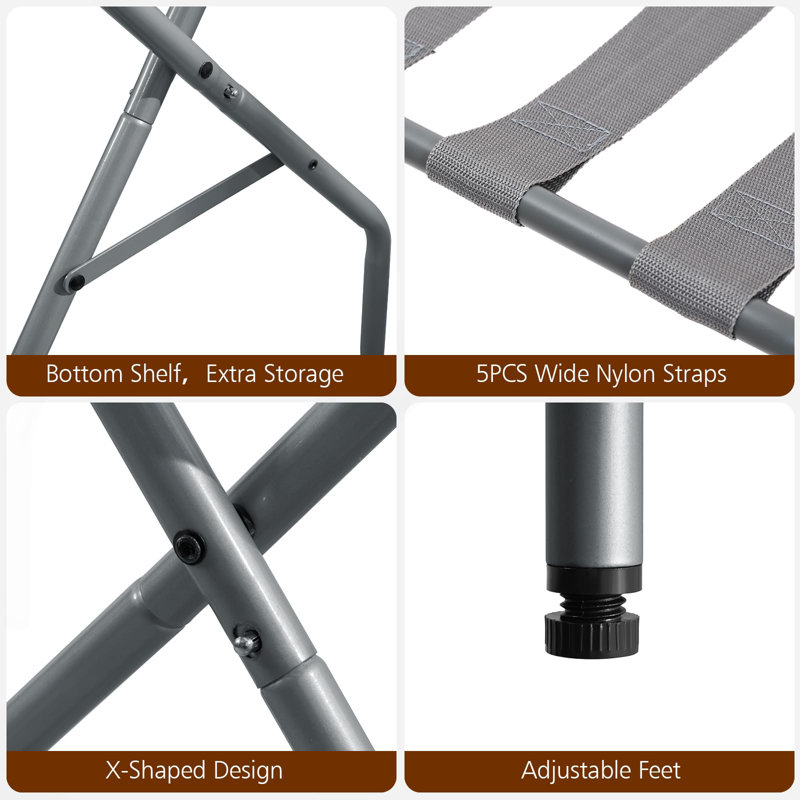 Gray Foldable Steel Luggage Rack Set with Nylon Straps