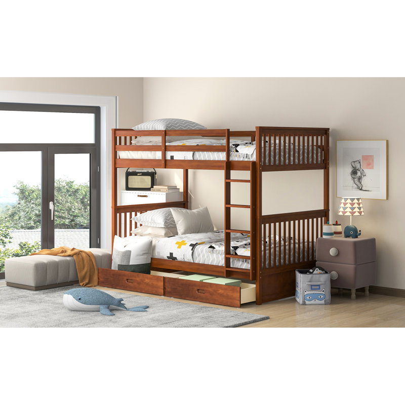 Lit superposé Twintwin en noyer avec construction solide et rangement - pratique et durable pour les échelles de chambre à coucher