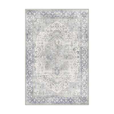 Lumina Traditional Medallion Machine Washable Blue / Grey 2' x 3' Doormat with Non-Slip Backing