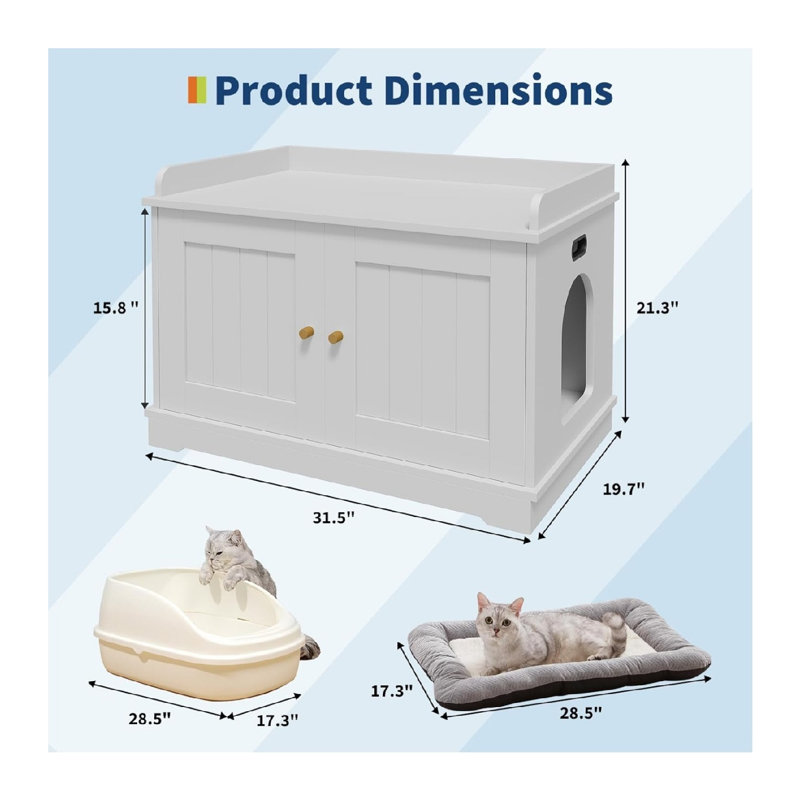 Boîte à litière blanche en bois pour chat